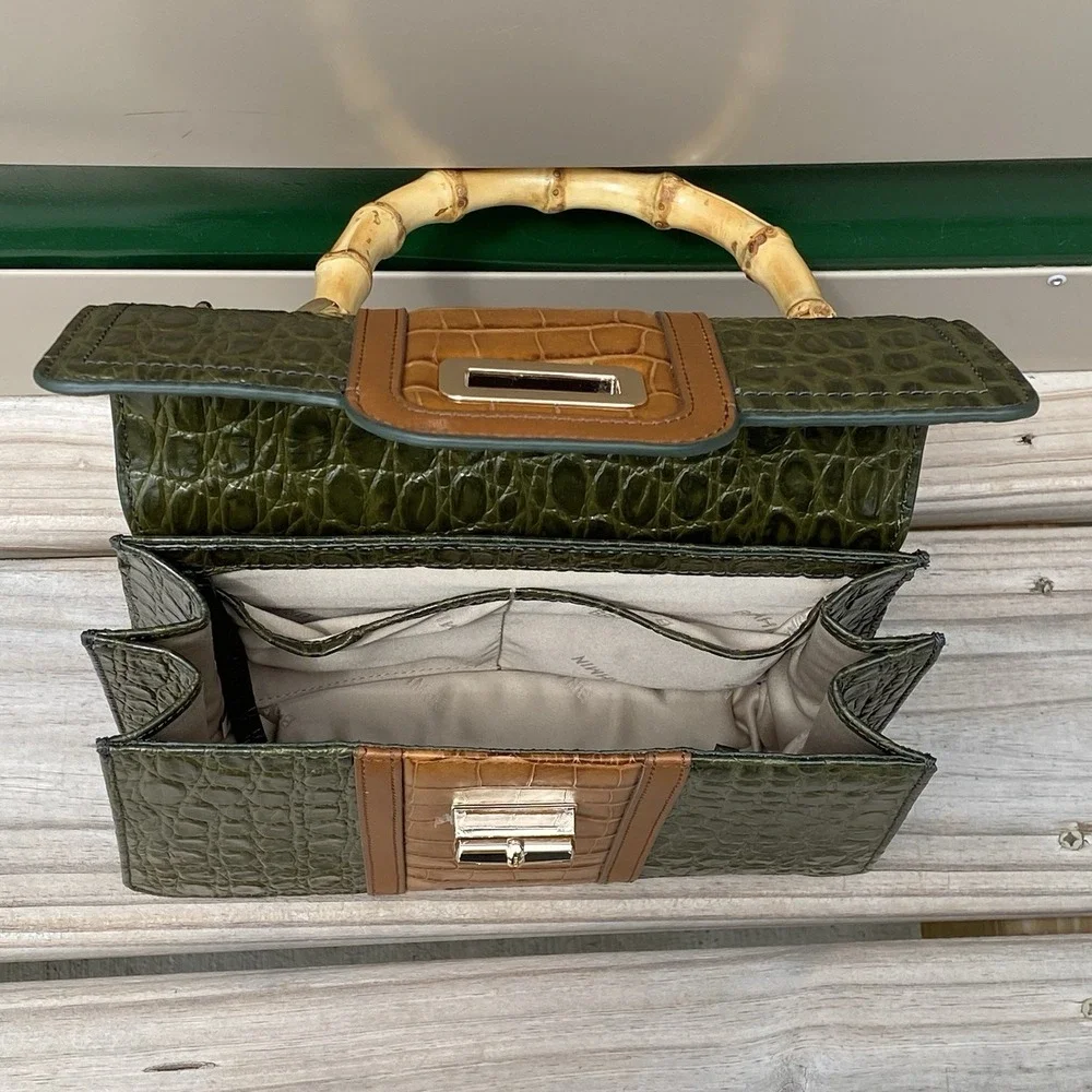 Brahmin Small Hallie Green Brookhaven Crossbody Satchel Top Handle Bag